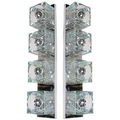 Pair of Mid-Century Modernist Glass Cube Sconces with Inset Bulbs by Sciolari