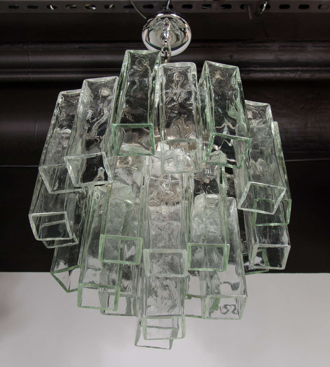 Mid-Century Tronchi Style Chandelier with Square Tubular Textured Murano Glass