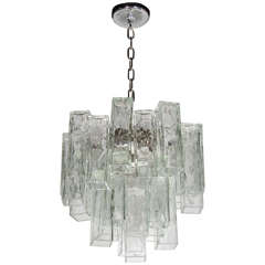 Mid-Century Tronchi Style Chandelier with Square Tubular Textured Murano Glass