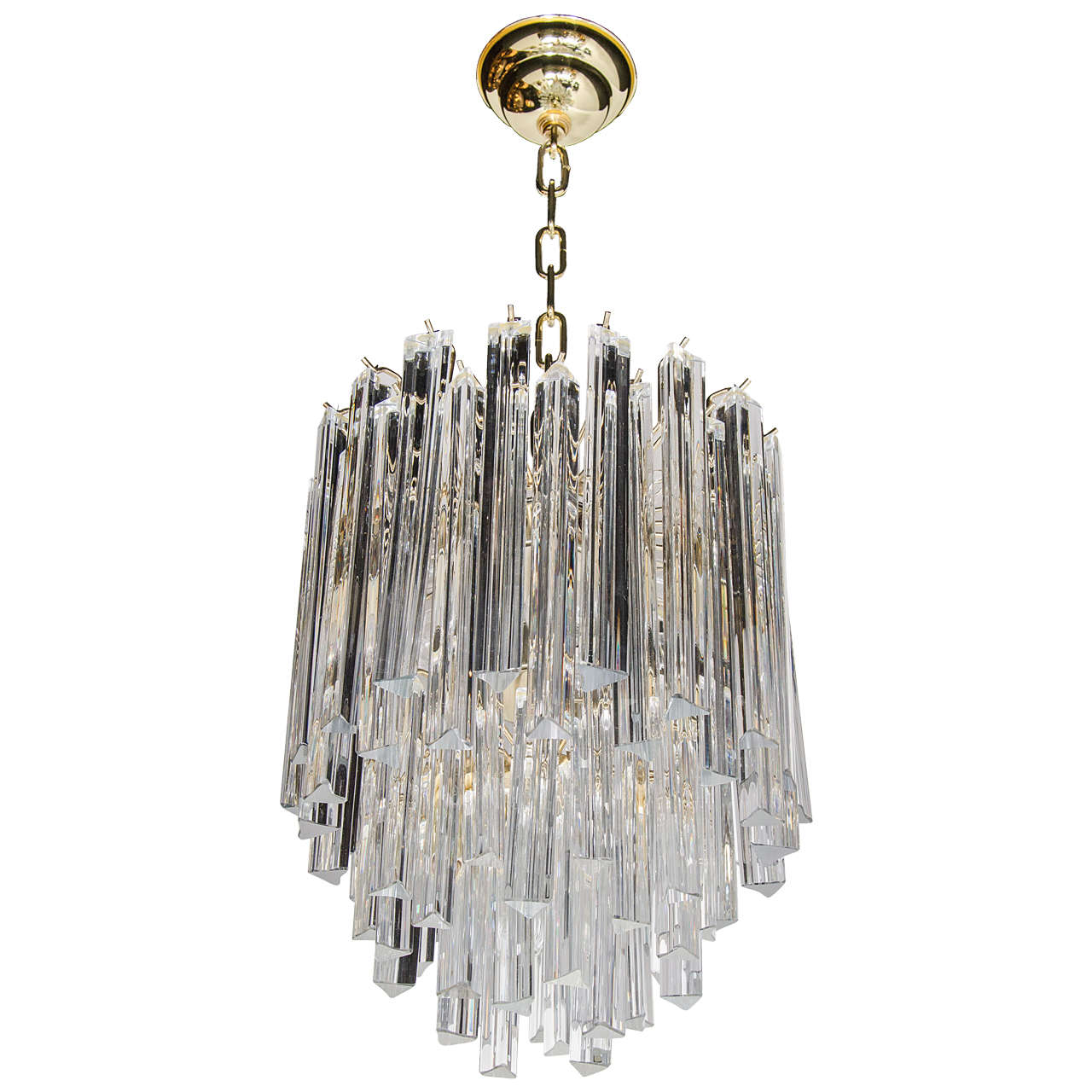 Mid-Century Modernist Cascading Camer Chandelier with Polished Brass Fittings