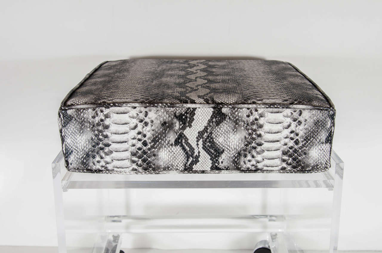 Mid-Century Modernist Lucite Stool with Faux Python Upholstery For Sale ...