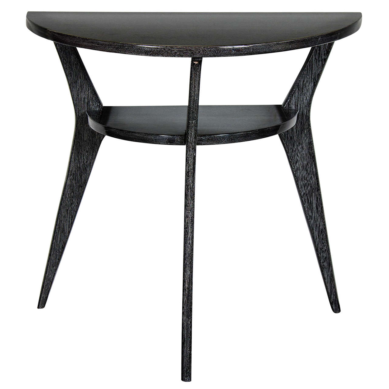 MidCentury Modernist Splayed Leg, Silver Cerused Demilune Console