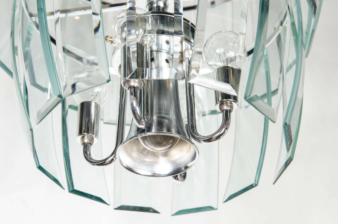 MidCentury Modernist TwoTier Beveled Glass Chandelier by Lightolier