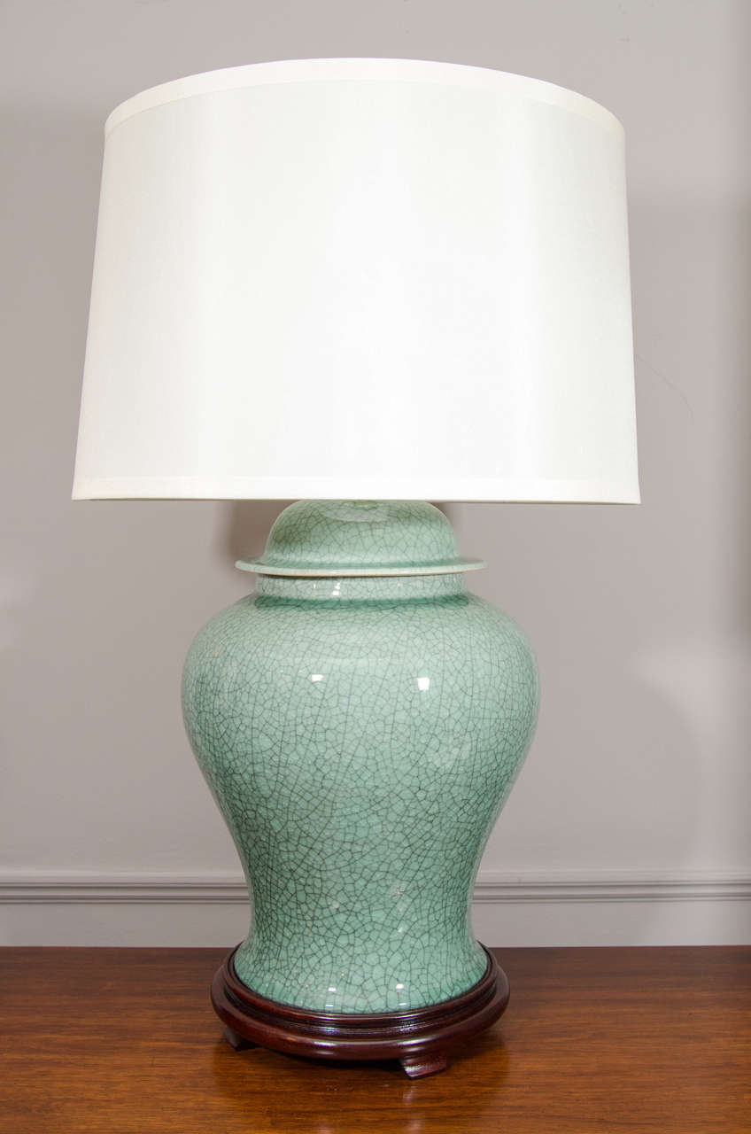 Pair of Celadon Crackle Lamps, 20th Century