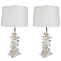 Pair of Ultra Modern Sculptural Lamps in the Style of Karl Springer