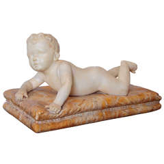 19th Century Italian Carved Carrera Marble Baby on a Sienna Marble Base