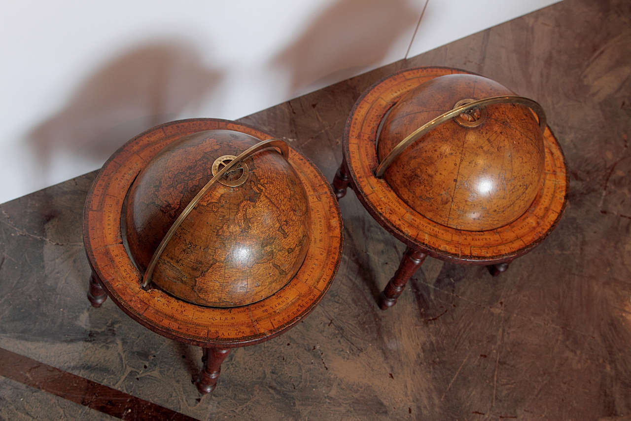 Late Victorian Pair of Important G.F Cruchley's Table Top Globes