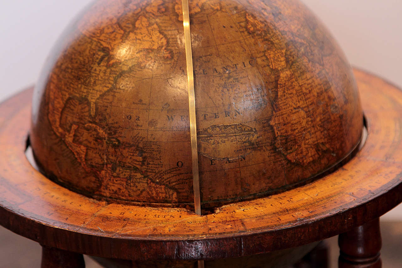 Wood Pair of Important G.F Cruchley's Table Top Globes