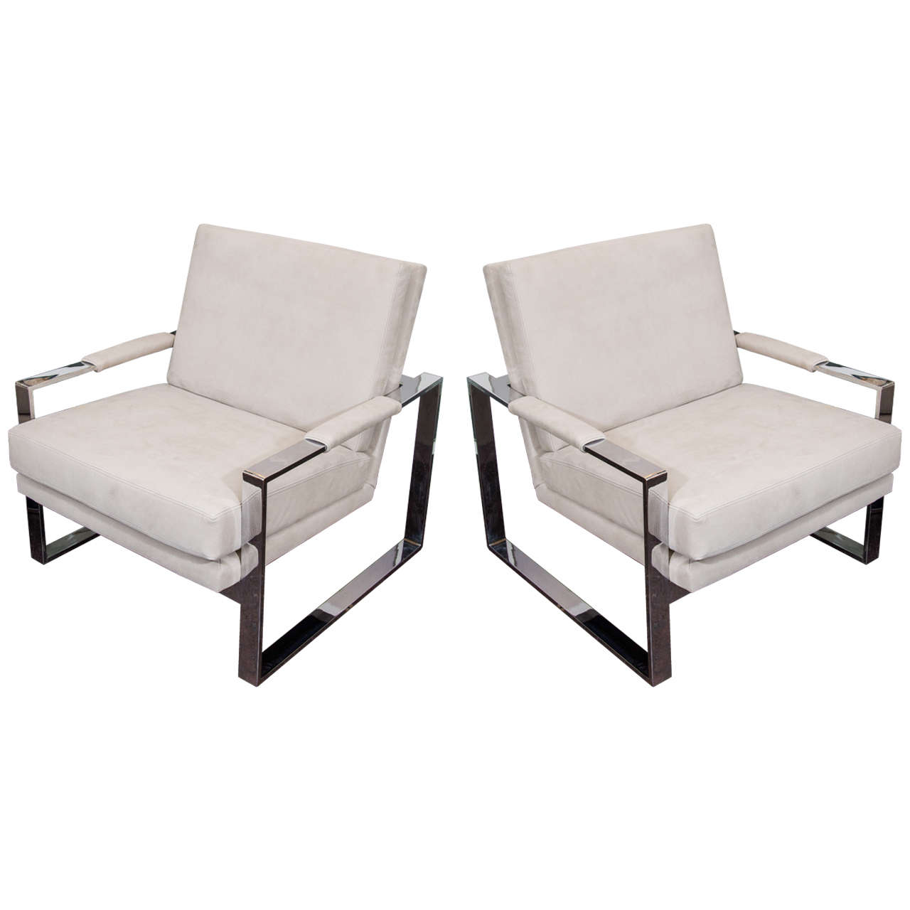 Pair of 1960s Milo Baughman Chairs with Chrome Frames