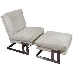 1970s Chrome Framed Milo Baughman Chair with Ottoman 2