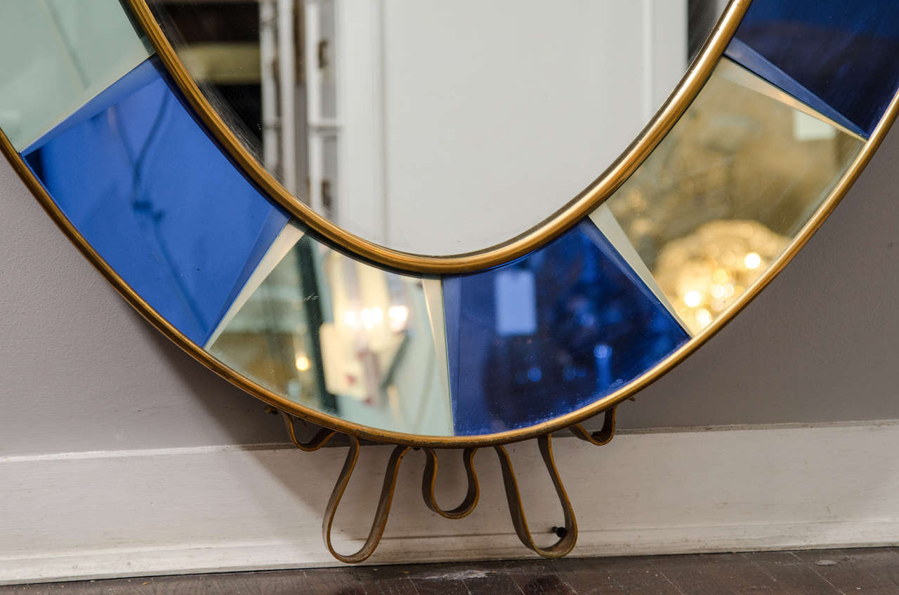Italian Crystal Arte Oval Standing Mirror with Beveled Cobalt Glass Frame