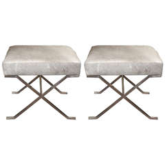 Pair of Jean Michel Frank Style Benches with Chrome Bases
