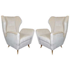 Stunning Pair of Gio Ponte Style Chairs reupholstered in Cream Velvet