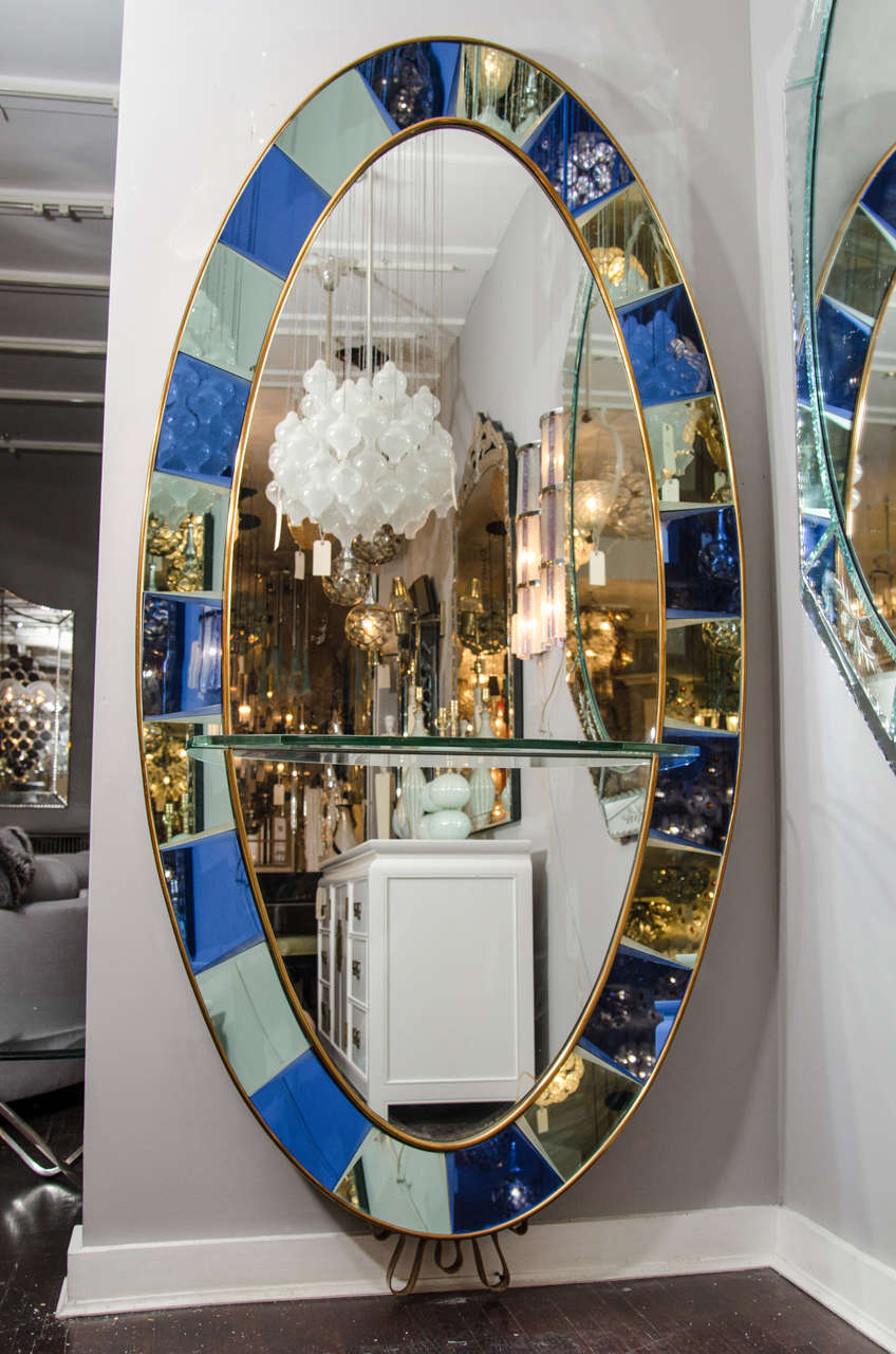 Crystal Arte Oval Standing Mirror with Beveled Cobalt Glass Frame at