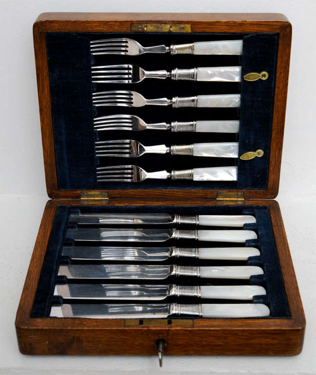 19th Century Silver & Mother of Pearl Dessert Knives & Forks