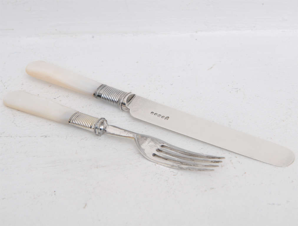 Silver & Mother of Pearl Dessert Knives & Forks 2