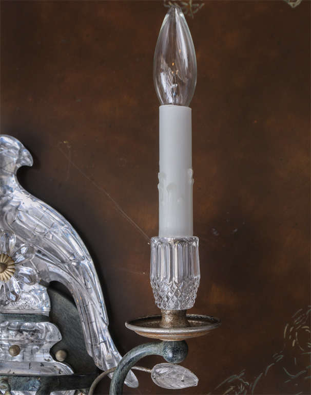 Pair of Exquisite French Crystal Bird Sconces 2
