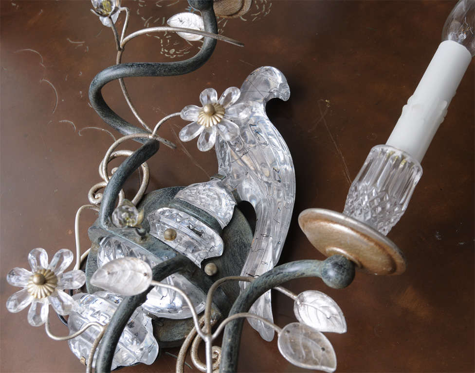 Pair of Exquisite French Crystal Bird Sconces 3