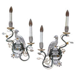 Pair of Exquisite French Crystal Bird Sconces