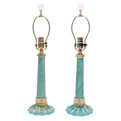 Pair of Murano Mid Century Table Lamps by Barovier and Toso