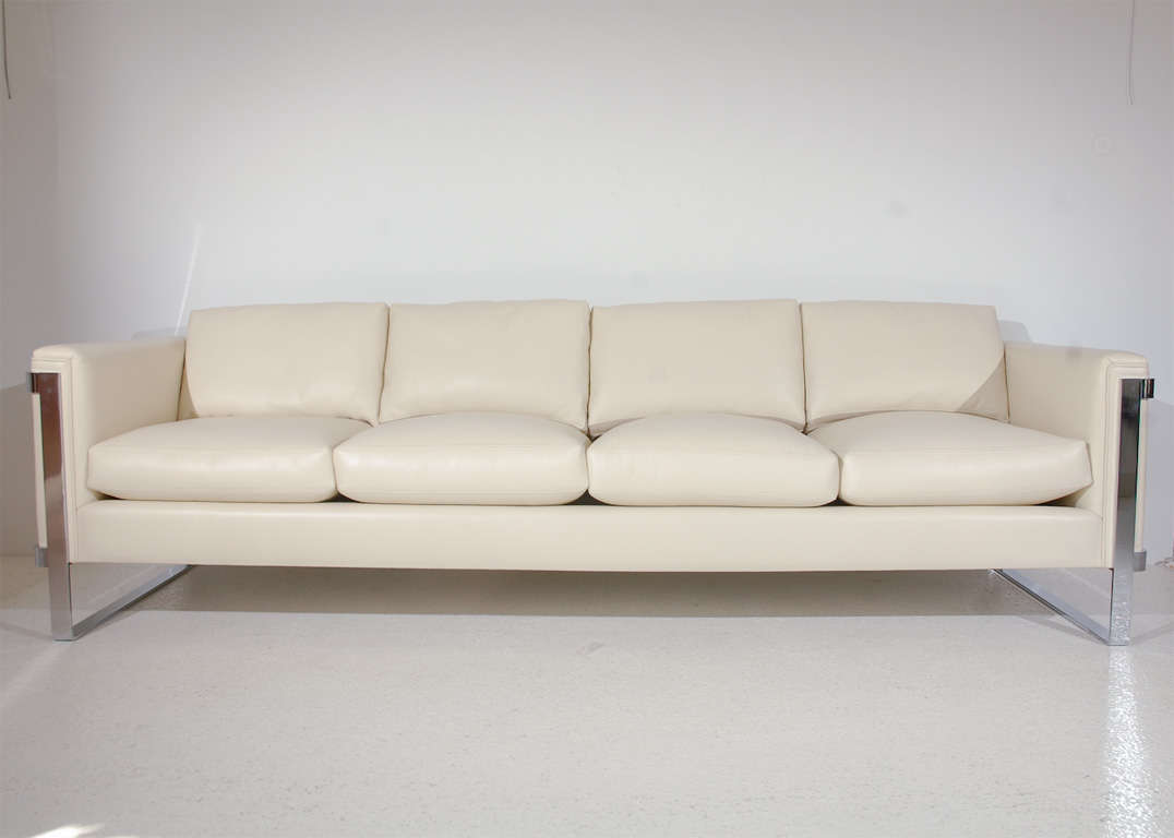 Sleek Polished Stainless Steel And Leather Sofa At 1stdibs Sleek Polished Stainless Steel And Leather Sofa For 1