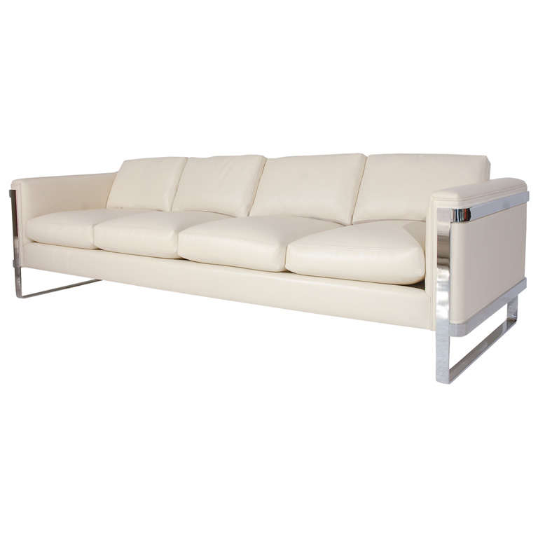 Sleek Polished Stainless Steel And Leather Sofa