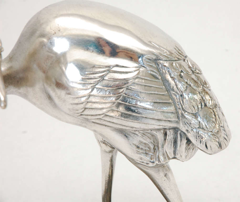 French Silver Plated Art Deco Egret by Irenee Rochard 