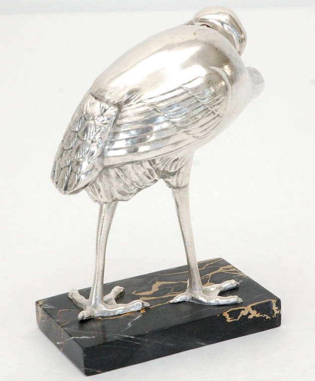 20th Century Silver Plated Art Deco Egret by Irenee Rochard 
