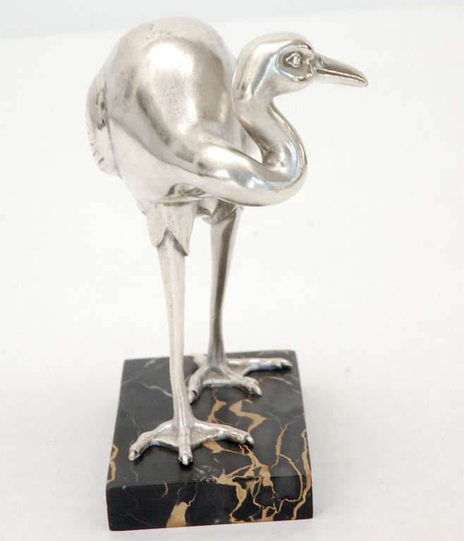Silver Plated Art Deco Egret by Irenee Rochard  1