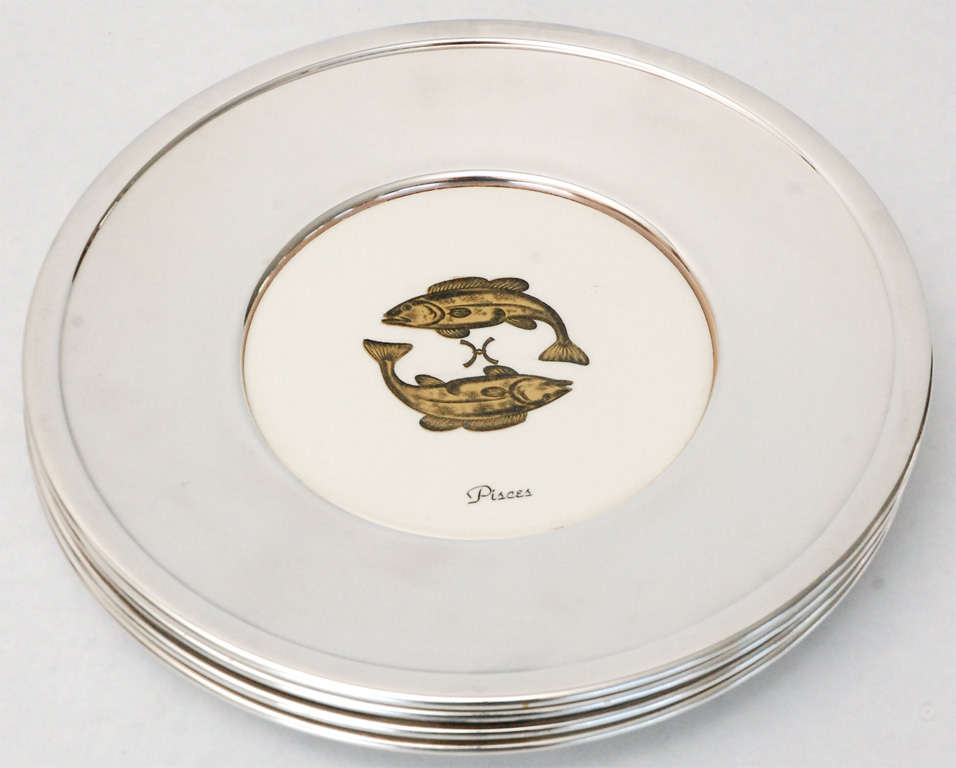 Set of Thirteen Silver Plate and Ceramic Zodiac Plates 3
