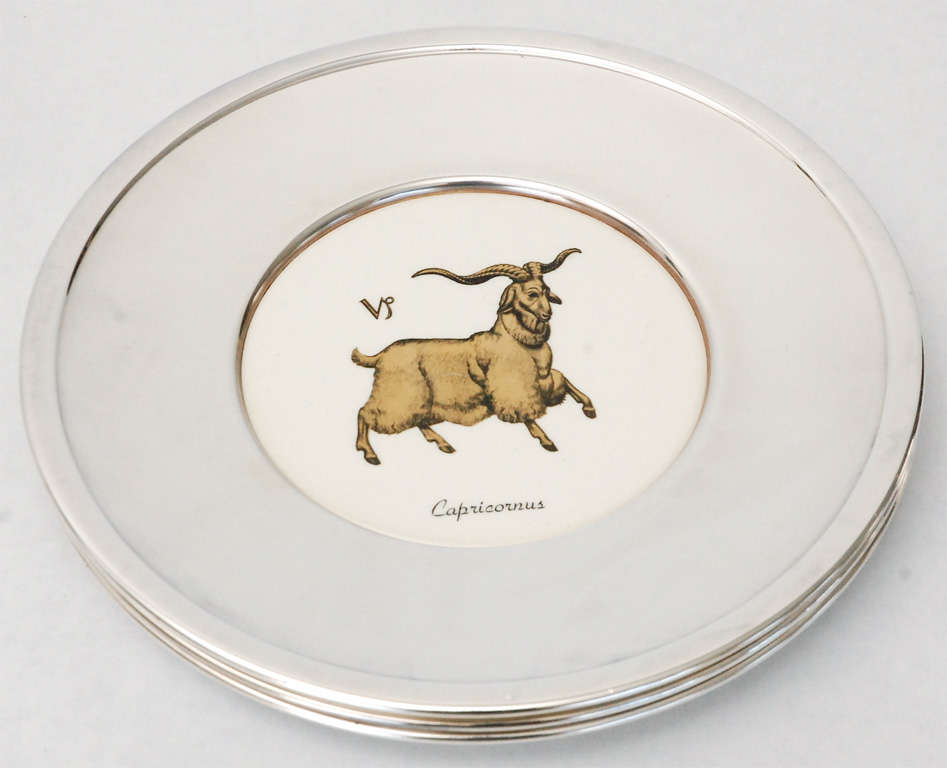 Set of Thirteen Silver Plate and Ceramic Zodiac Plates 4