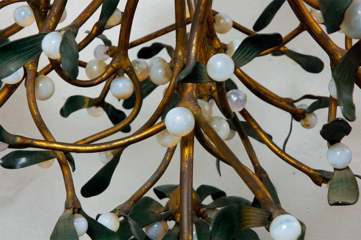 French Art Nouveau Bronze Mistletoe Chandelier