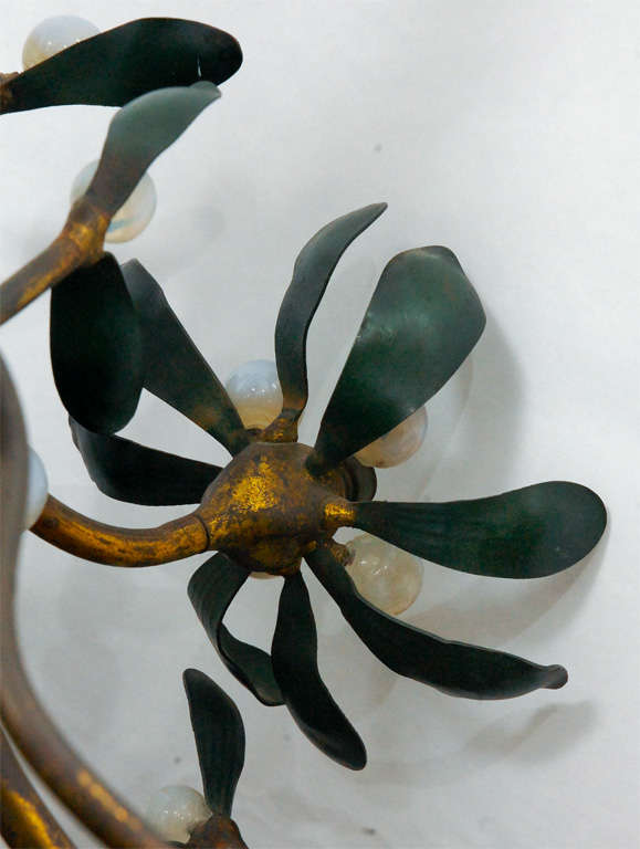 20th Century Art Nouveau Bronze Mistletoe Chandelier