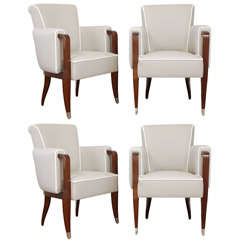 Set of Four Leather-Upholstered Art Deco Club Chairs