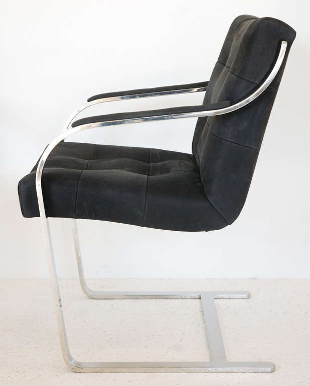 Pair of Polished Steel & Nubuck Chairs by Leon Rosen for Pace 2