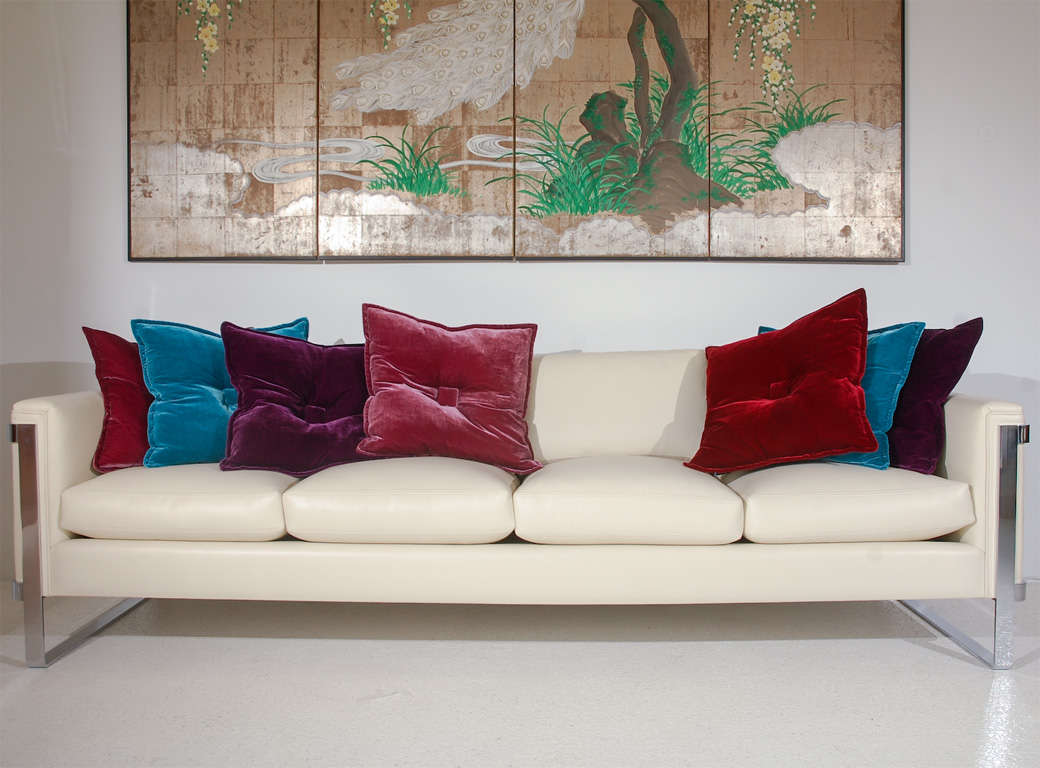 Sleek Polished Stainless Steel and Leather Sofa at 1stDibs