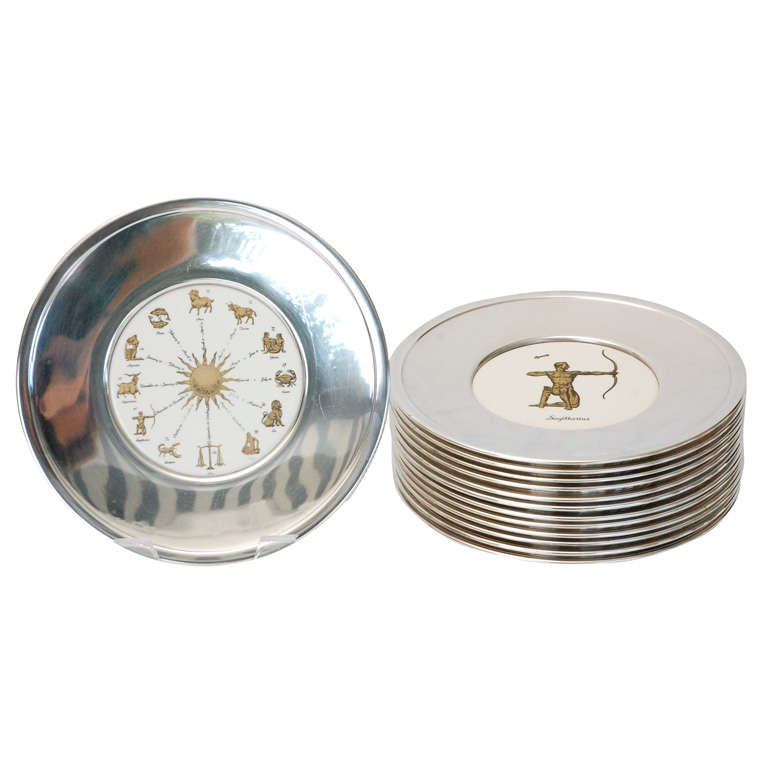 Set of Thirteen Silver Plate and Ceramic Zodiac Plates at 1stDibs