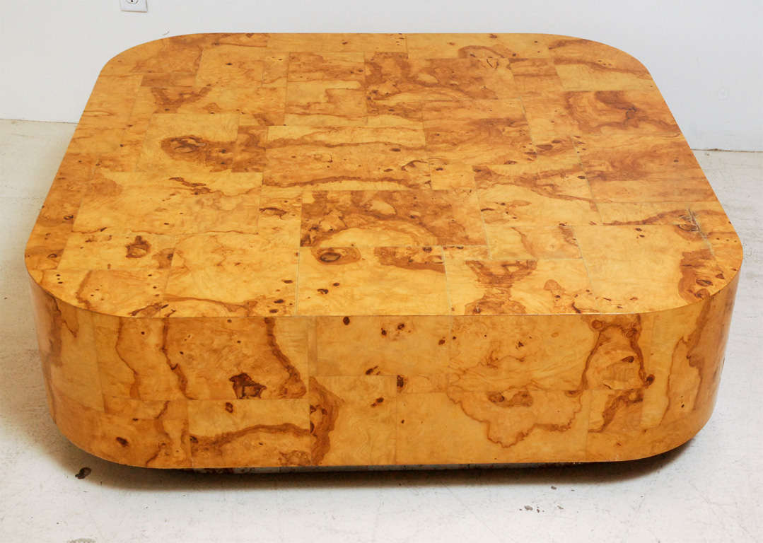 Large patchwork olive burl coffee table by Paul Evans for Directional.