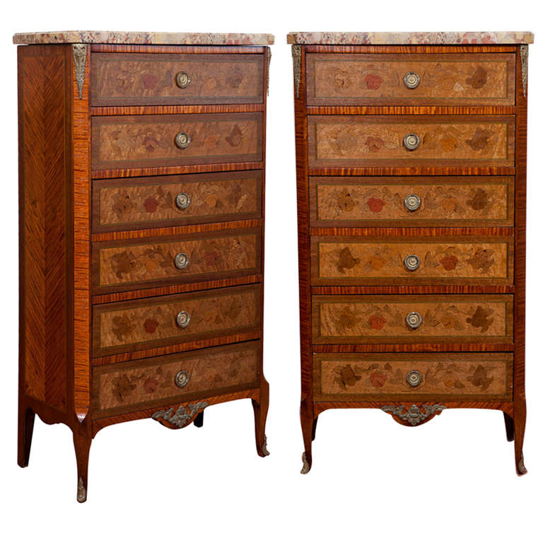 Pair of Transitional Period style inlay chests
