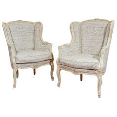 Pair of Louis XV style painted bergeres a  oreilles