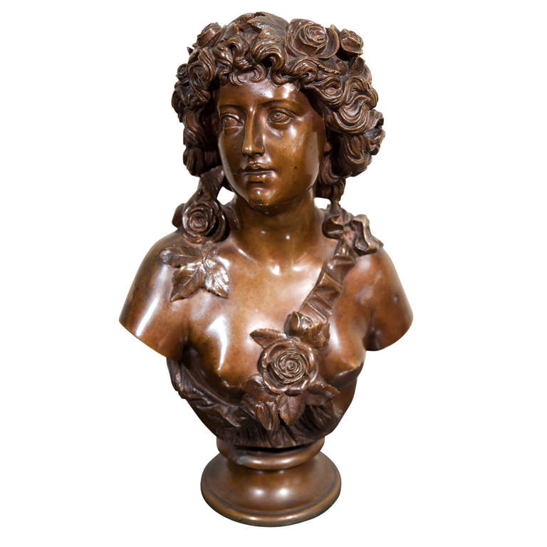 Bronze Bust of a Lady, Signed. For Sale