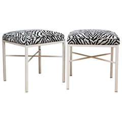 Pair of Vintage White Lacquered Zebra Benches