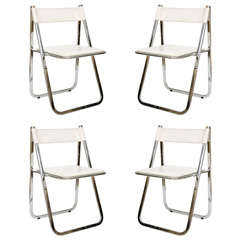 Set of Four Italian Leather Folding Chairs