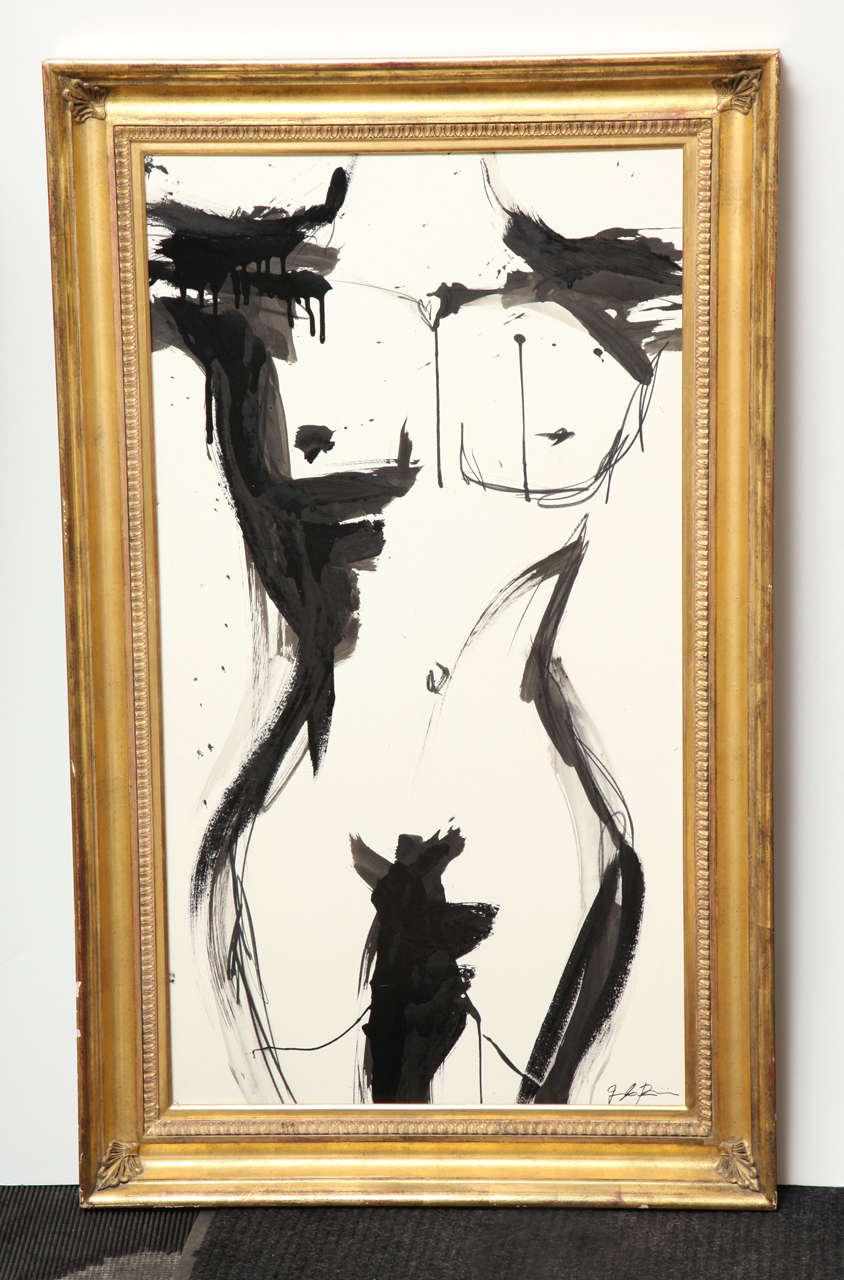 Beautiful nude by Jenna Snyder-Phillips. Artist educated in Italy and USA. 
Sumi ink, charcoal and lacquer on 100% archival paper on foam board. With antique frame $2950. Without frame $2000.
Original art work.
