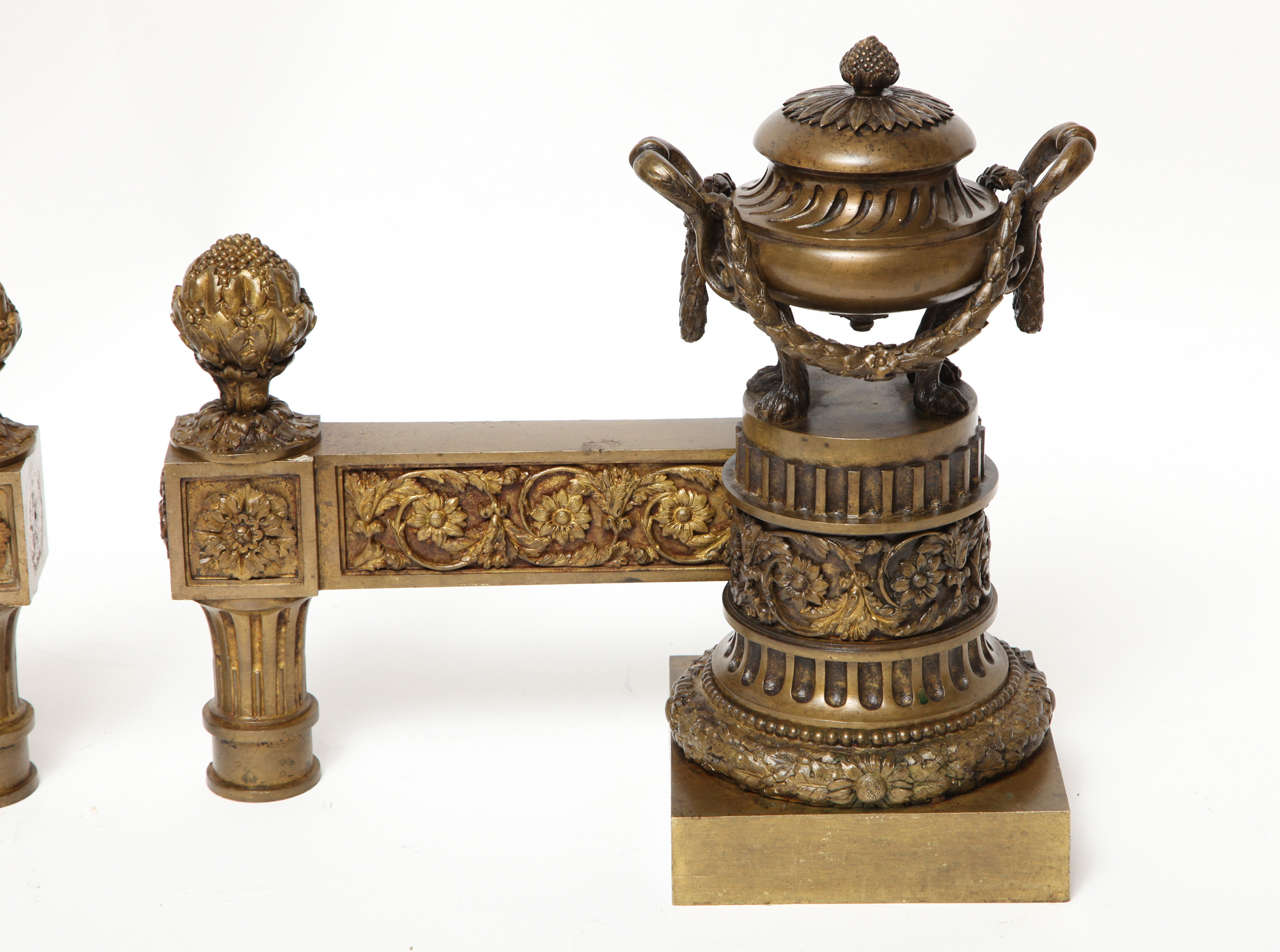 Pair of Bronze French Louis XVI-style Andirons In Excellent Condition In New York, NY