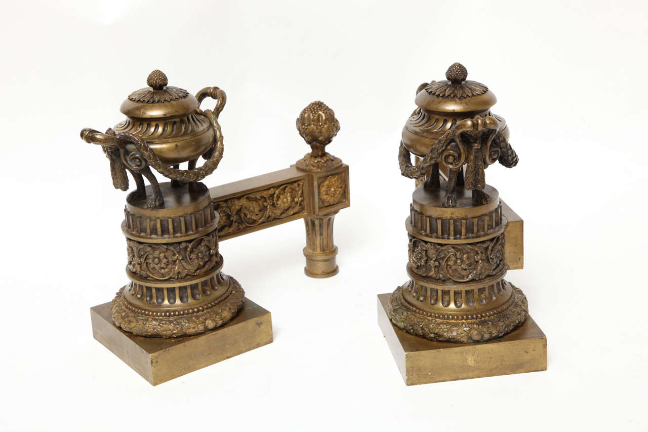 Pair of Bronze French Louis XVI-style Andirons 6