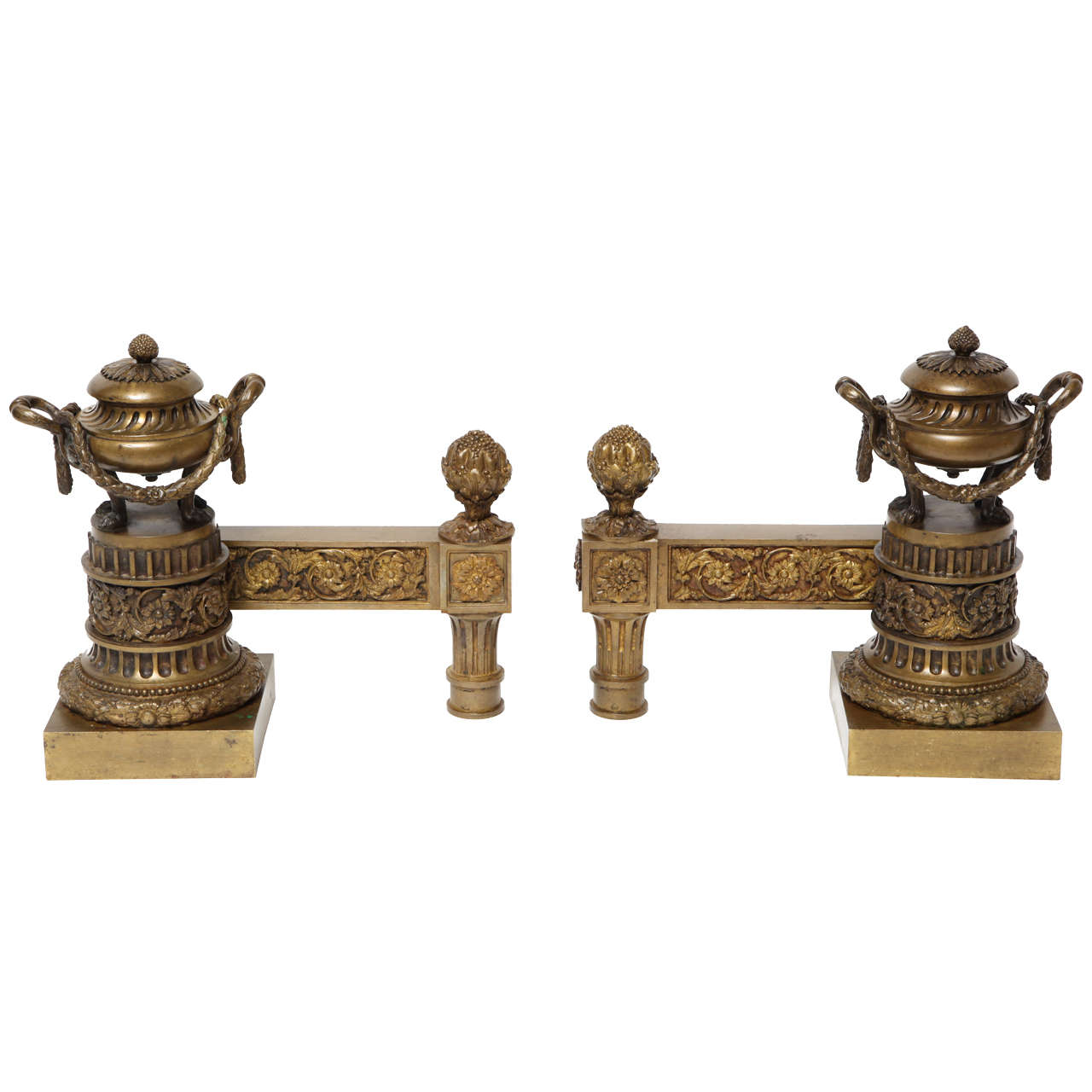 Pair of Bronze French Louis XVI-style Andirons