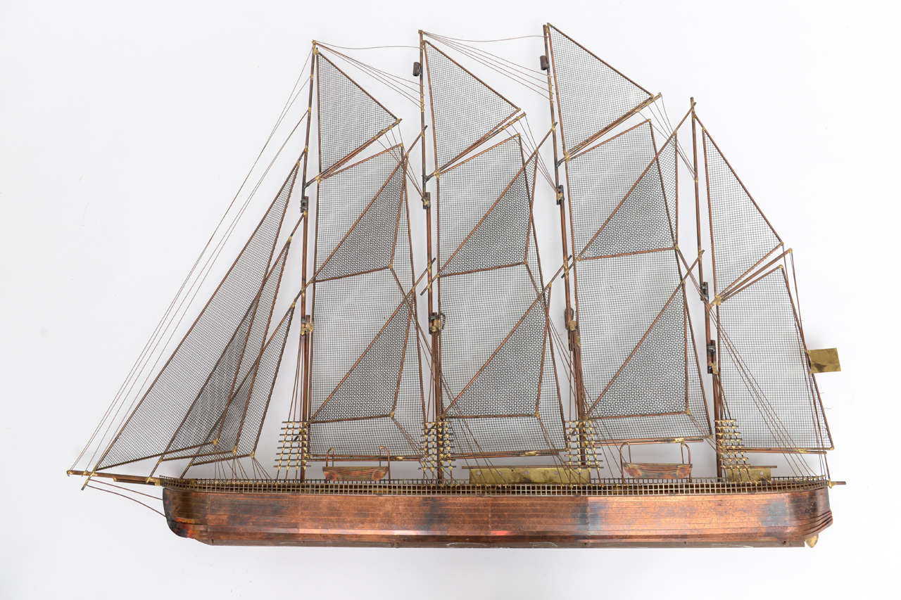 Magnificent bronze sailboat by Curtis Jere. Signed.