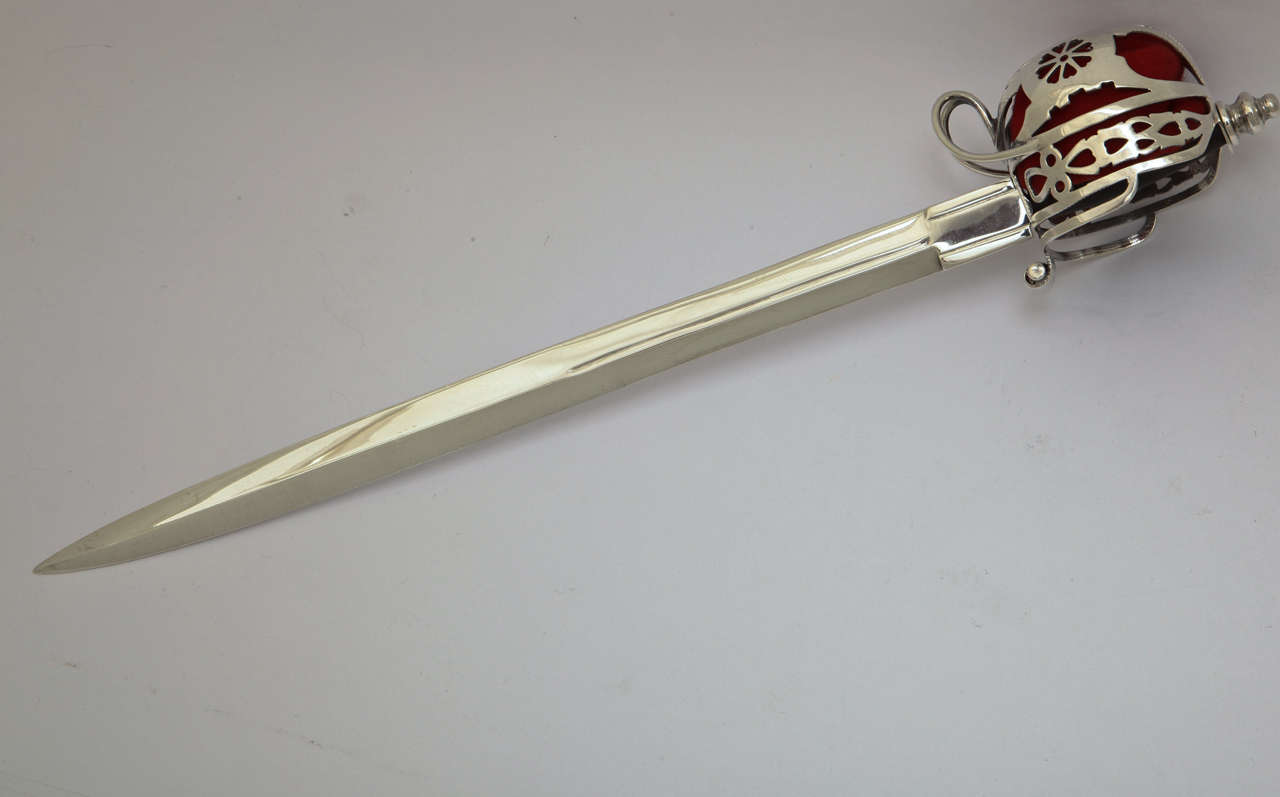 Oversized Sterling Basket Hilt Broadsword Letter Opener