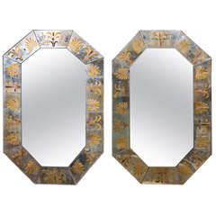 Pair of Octagonal Eglomise Glass Mirrors